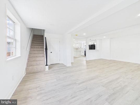 Empty room, Interior, Kitchen, Pendant Lights, Recessed Lighting, Wood Texture Flooring