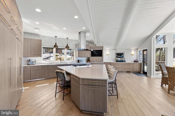 Interior, Kitchen, Pendant Lights, Recessed Lighting, Wood Texture Flooring
