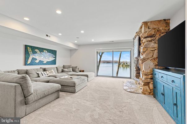 Interior, Living room, Recessed Lighting, Stone Walls