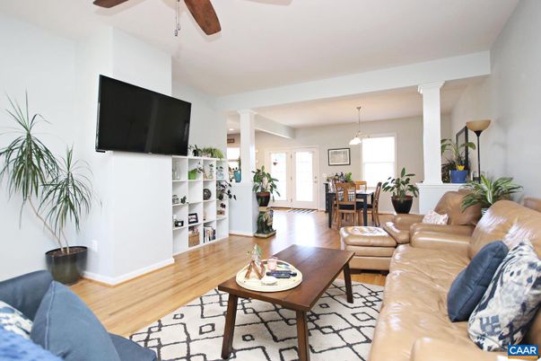 Dining room, Interior, Living room, Pendant Lights, Wood Texture Flooring