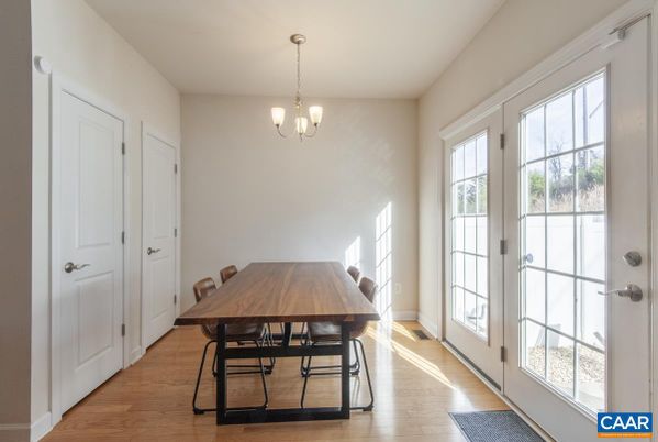 Chandelier, Dining room, Interior, Wood Texture Flooring