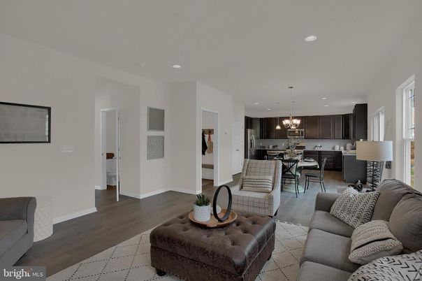 Chandelier, Dining room, Interior, Kitchen, Living room, Pendant Lights, Recessed Lighting, Wood Texture Flooring