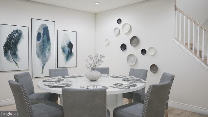 Dining room, Interior, Recessed Lighting, Wood Texture Flooring