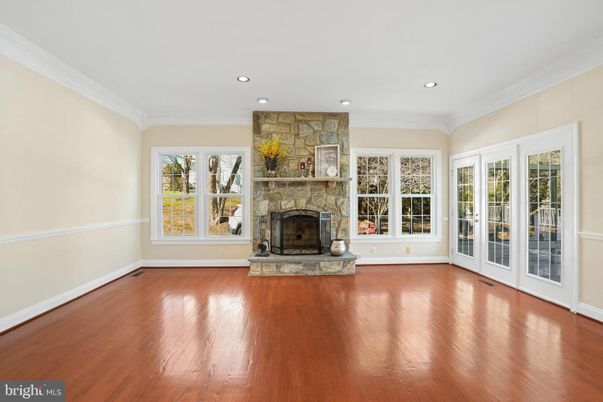 Empty room, Fireplace, Interior, Recessed Lighting, Wood Texture Flooring