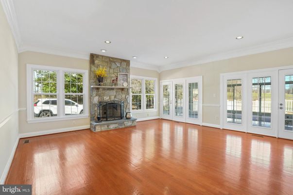 Empty room, Fireplace, Interior, Recessed Lighting, Wood Texture Flooring