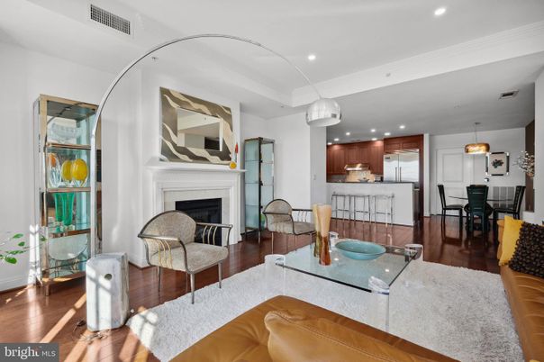 Dining room, Fireplace, Interior, Kitchen, Pendant Lights, Recessed Lighting, Wood Texture Flooring