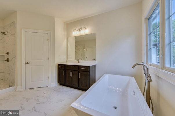 Bathroom, Dual Sink Vanities, Free Standing Baths, Interior, Marble, Marble Walls
