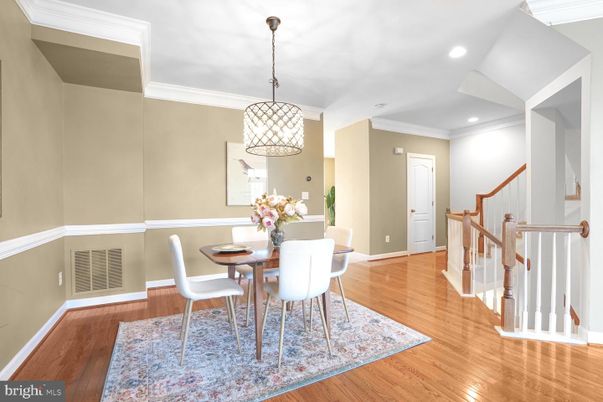 Dining room, Interior, Pendant Lights, Recessed Lighting, Wood Texture Flooring