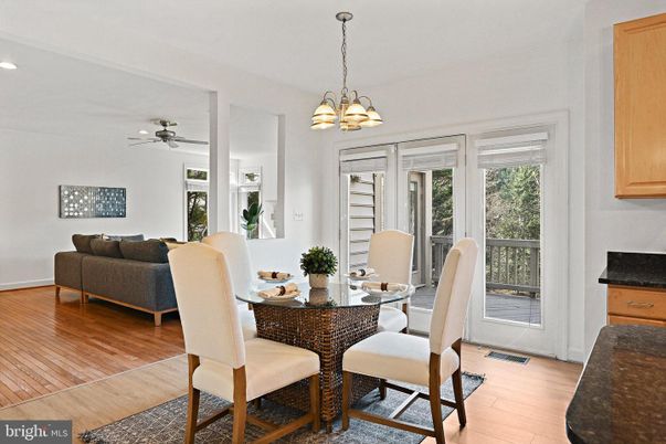 Dining room, Interior, Pendant Lights, Recessed Lighting, Wood Texture Flooring