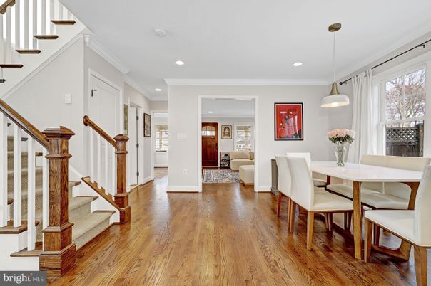 Dining room, Interior, Living room, Pendant Lights, Recessed Lighting, Wood Texture Flooring