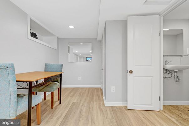 Dining room, Interior, Recessed Lighting, Wood Texture Flooring