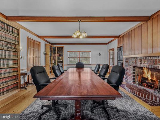 Fireplace, Home Office, Interior, Wooden Beams, Wood Texture Flooring