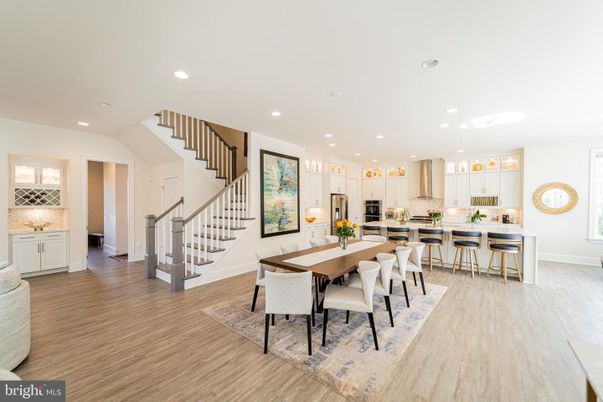Dining room, Interior, Kitchen, Recessed Lighting, Stainless Steel Appliances, Wood Texture Flooring