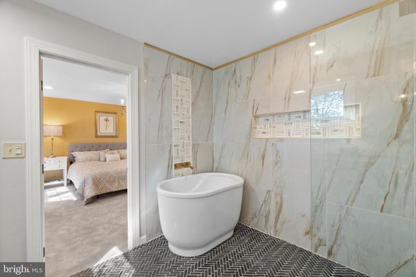 Bathroom, Bedroom, Glass Shower, Interior, Marble Walls, Recessed Lighting