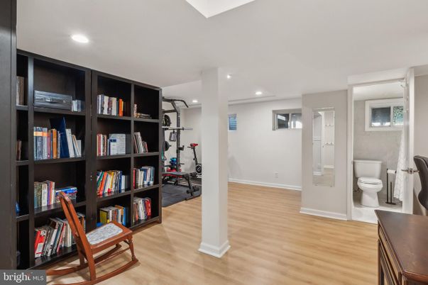 Bathroom, Fitness Equipment, Interior, Recessed Lighting, Wood Texture Flooring