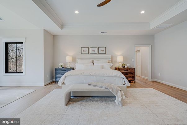 Bedroom, Interior, Recessed Lighting, Wood Texture Flooring