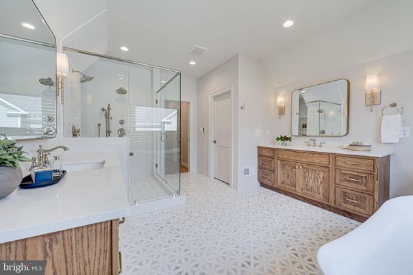 Bathroom, Dual Sink Vanities, Glass Shower, Interior, Recessed Lighting