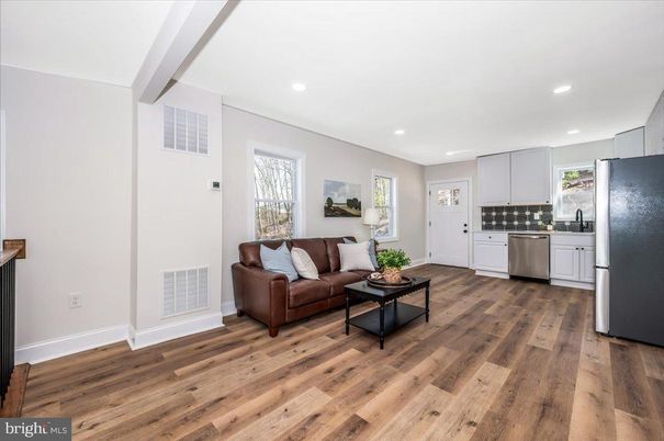 Interior, Kitchen, Living room, Recessed Lighting, Stainless Steel Appliances, Wood Texture Flooring