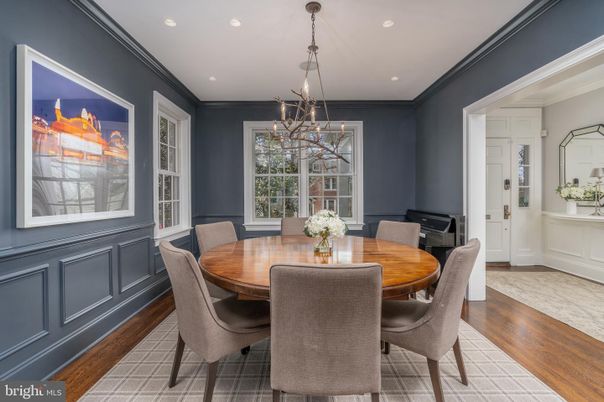 Dining room, Interior, Pendant Lights, Recessed Lighting, Wood Texture Flooring
