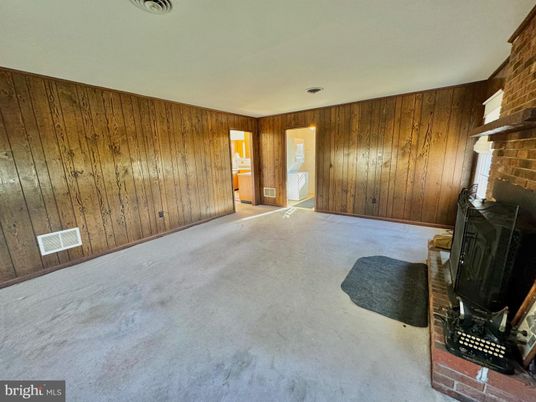 Empty room, Fireplace, Interior, Wooden Walls