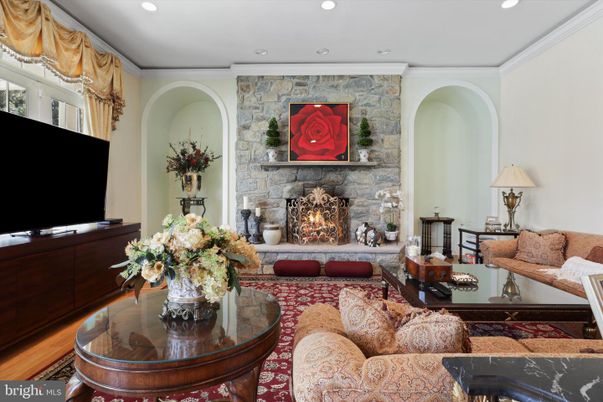 Fireplace, Interior, Living room, Recessed Lighting, Stone Walls