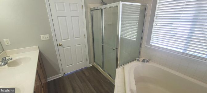 Bathroom, Glass Shower, Interior, Wood Texture Flooring