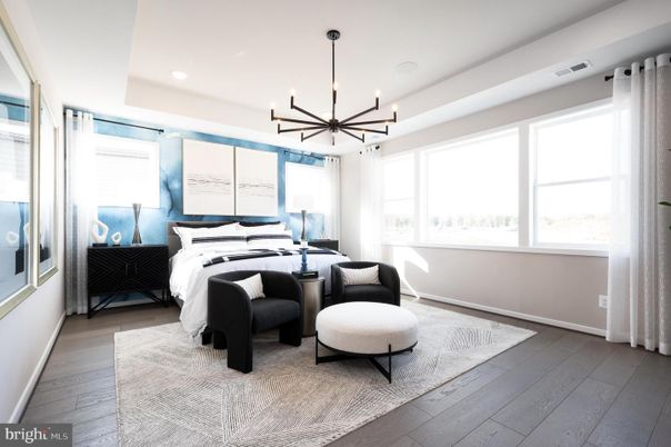 Bedroom, Interior, Pendant Lights, Recessed Lighting, Wood Texture Flooring