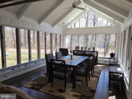 Dining room, Interior, Sun Room, Wood Texture Flooring