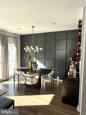 Dining room, Interior, Pendant Lights, Wood Texture Flooring