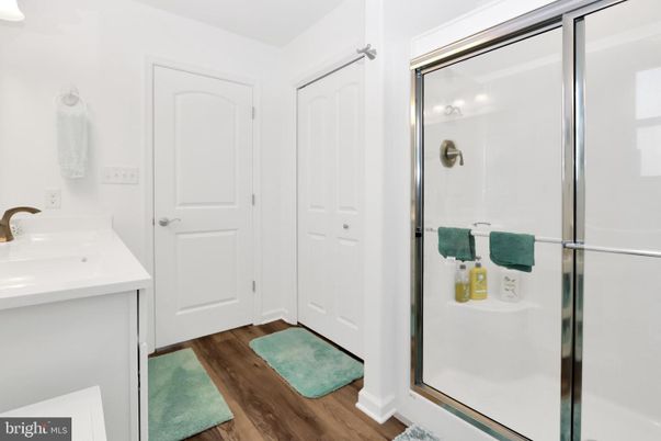 Bathroom, Glass Shower, Interior, Wood Texture Flooring