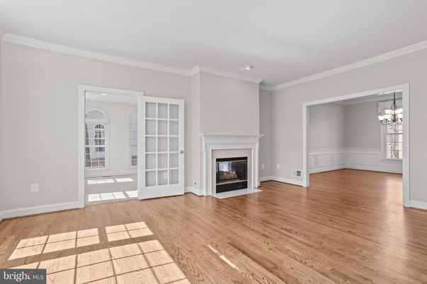 Empty room, Fireplace, Interior, Recessed Lighting, Wood Texture Flooring