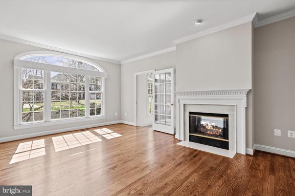 Empty room, Fireplace, Interior, Recessed Lighting, Wood Texture Flooring