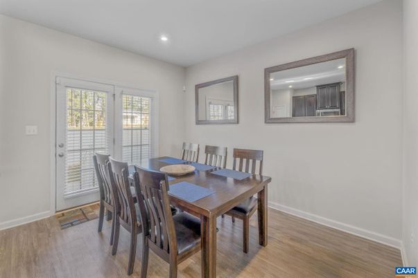 Dining room, Interior, Recessed Lighting, Wood Texture Flooring
