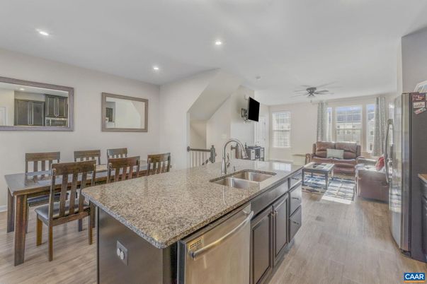Dining room, Interior, Kitchen, Living room, Recessed Lighting, Wood Texture Flooring