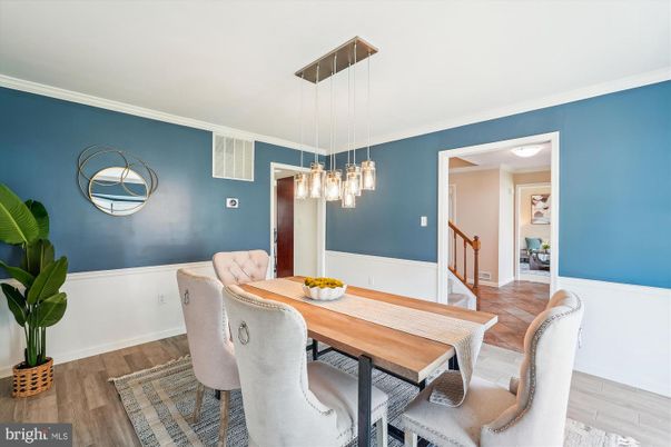 Dining room, Interior, Pendant Lights, Wood Texture Flooring