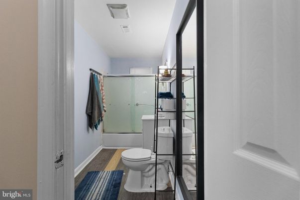 Bathroom, Glass Shower, Interior, Wood Texture Flooring