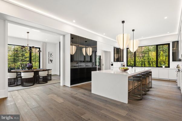 Dining room, Interior, Kitchen, Pendant Lights, Recessed Lighting, Wood Texture Flooring