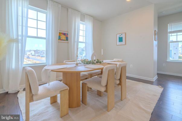 Dining room, Interior, Recessed Lighting, Wood Texture Flooring