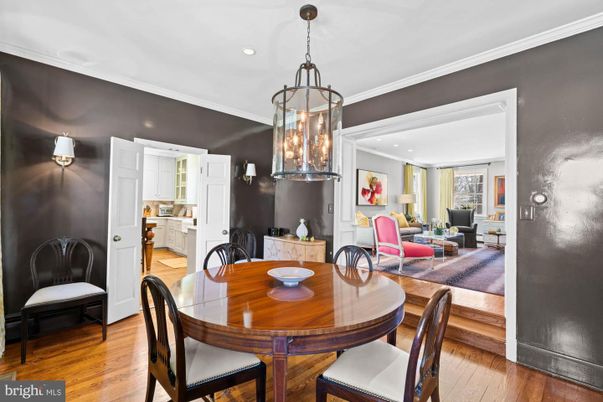 Dining room, Fireplace, Interior, Kitchen, Living room, Pendant Lights, Recessed Lighting, Wood Texture Flooring