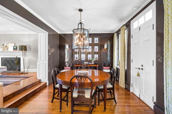 Dining room, Interior, Pendant Lights, Wood Texture Flooring