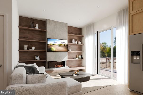 Fireplace, Interior, Living room, Recessed Lighting, Wood Texture Flooring, Wooden Walls