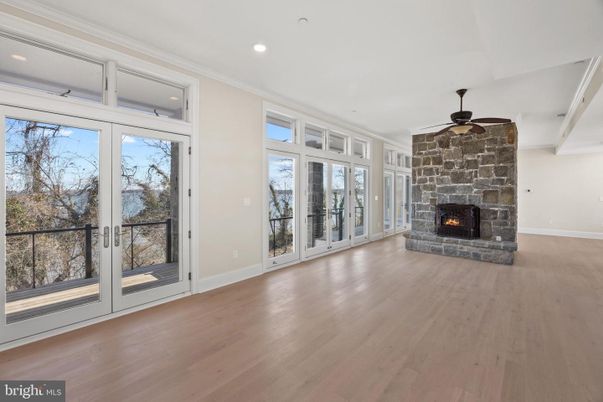 Empty room, Fireplace, Interior, Recessed Lighting, Wood Texture Flooring