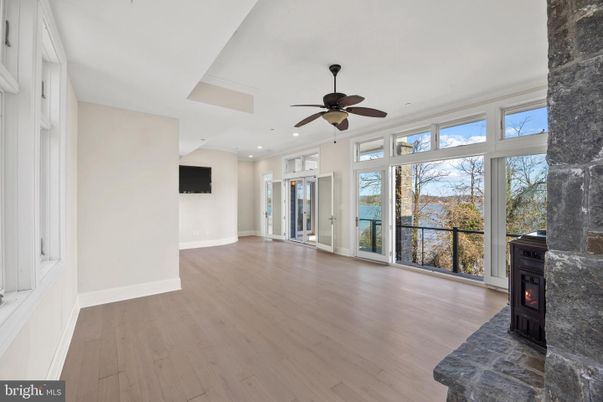 Empty room, Fireplace, Interior, Recessed Lighting, Wood Texture Flooring