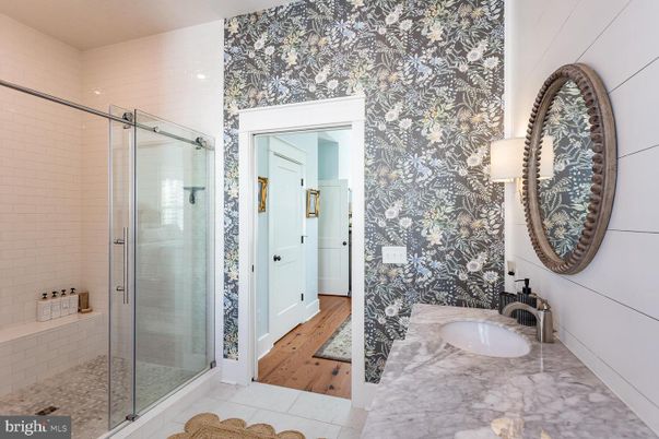 Bathroom, Glass Shower, Interior, Wood Texture Flooring