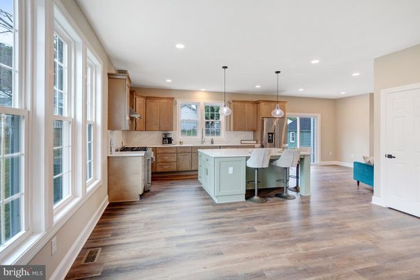 Interior, Kitchen, Pendant Lights, Recessed Lighting, Wood Texture Flooring
