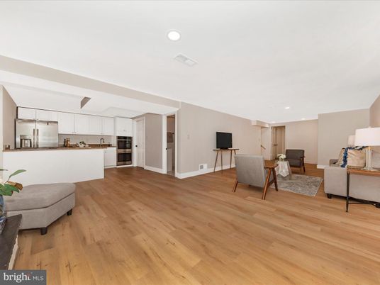 Interior, Kitchen, Living room, Recessed Lighting, Stainless Steel Appliances, Wood Texture Flooring