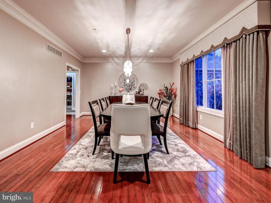 Dining room, Interior, Pendant Lights, Recessed Lighting, Wood Texture Flooring