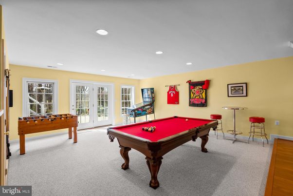 Billiard Table, Game Room, Interior, Recessed Lighting, Wood Texture Flooring
