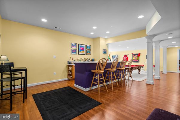 Billiard Table, Game Room, Interior, Recessed Lighting, Wood Texture Flooring