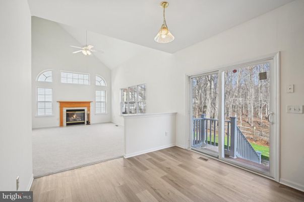 Fireplace, Interior, Pendant Lights, Wood Texture Flooring